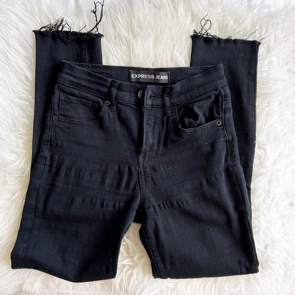 EXPRESS High Waisted Black Ripped Jean Leggings - Picture 2 of 6